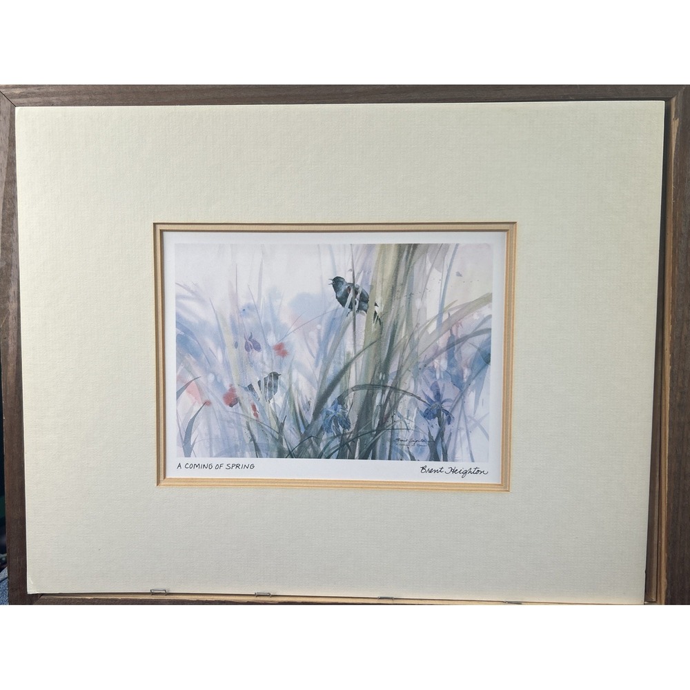 Brent Heighton "Coming of Spring" signed, double matted & framed bird print VTG
